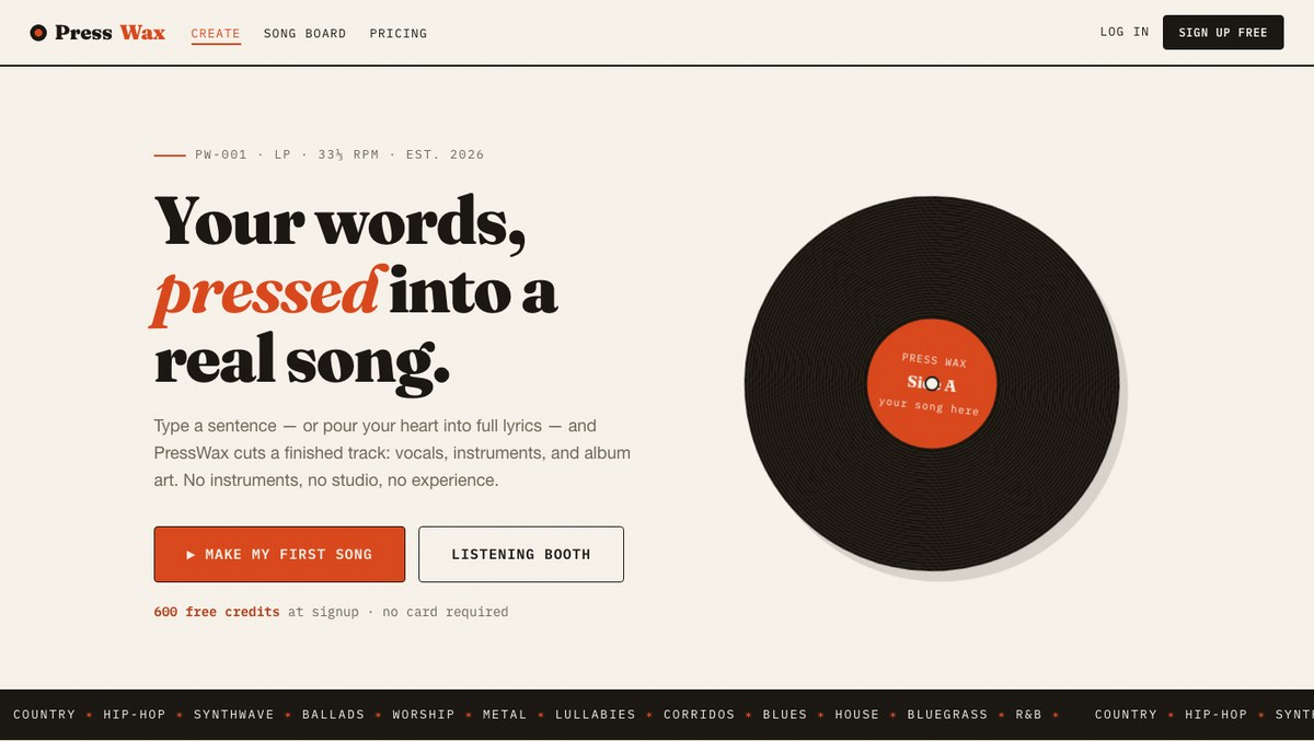 PressWax — AI Song Generation Platform